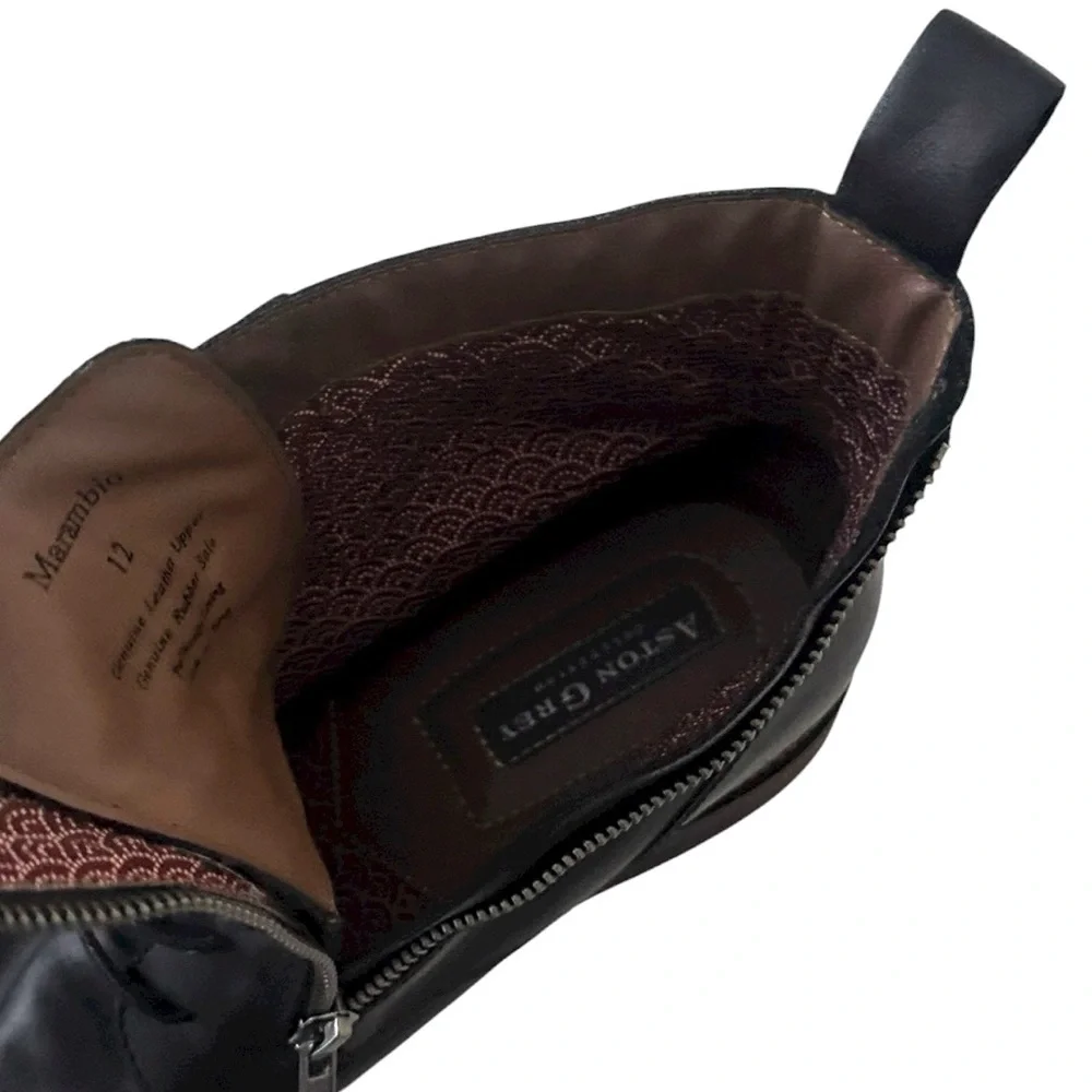 Aston Grey Marambio Black Leather Boots Sz 12